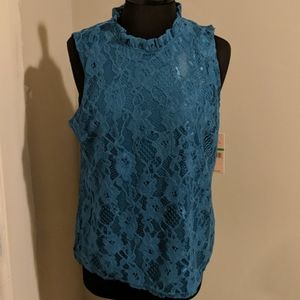 NWT Nanette Lepore Large TealBlue Lace Tank Blouse